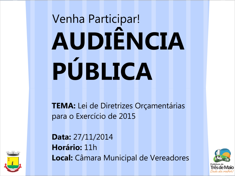 LEI DE ORÇAMENTO ANUAL SERÁ DISCUTIDA NO DIA 27 DE NOVEMBRO